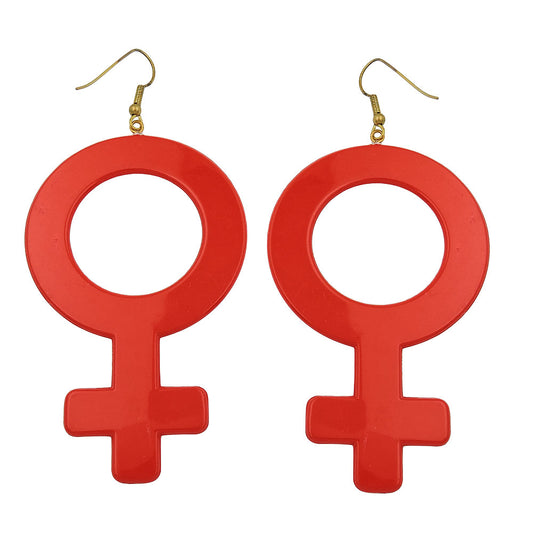 Ear hook earring 100x50mm women's sign female symbol red plastic