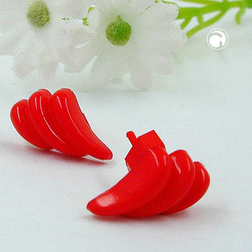 Ear stud earring 8x15mm bow tail grooved red-glossy plastic solid plastic