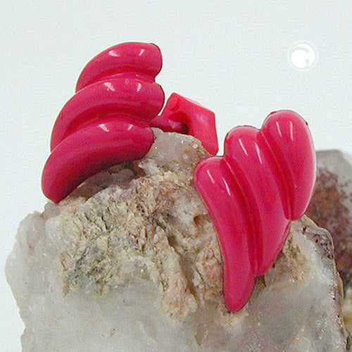 Ear stud earring 8x15mm bow tail grooved pink-glossy plastic solid plastic