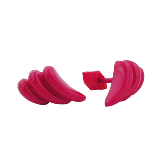 Ear stud earring 8x15mm bow tail grooved pink-glossy plastic solid plastic