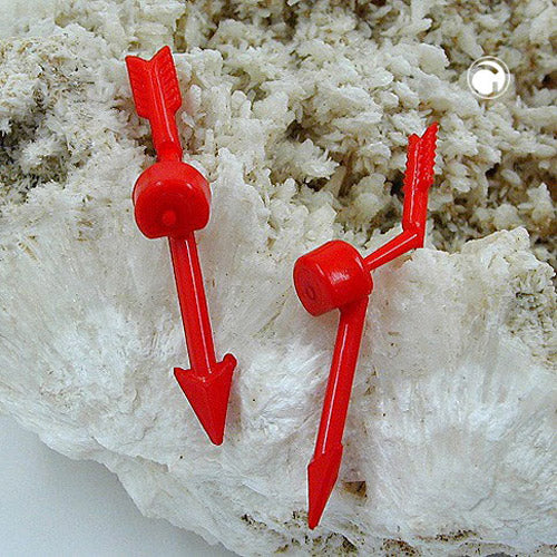Ear stud earring 5x20mm arrow 2-part red-glossy plastic solid plastic