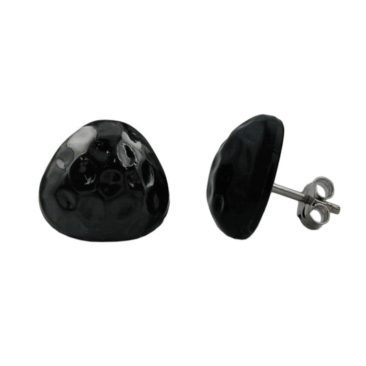 Stud earring 14mm triangle black hammered plastic