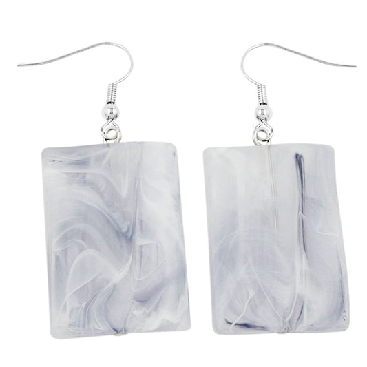 Earring hooks earrings 35x25mm square plastic wavy white-grey shiny