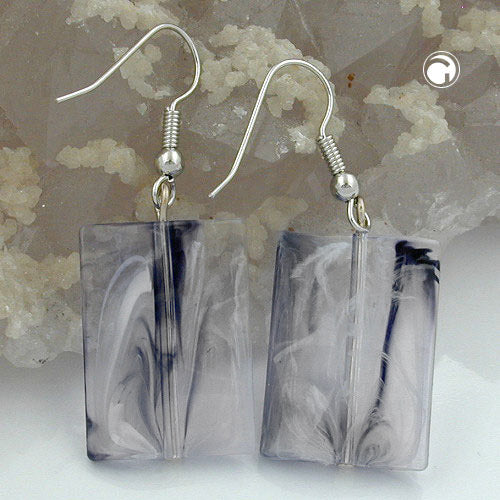 Earring hooks earrings 45x17mm square plastic wavy white-grey