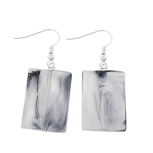 Earring hooks earrings 45x17mm square plastic wavy white-grey