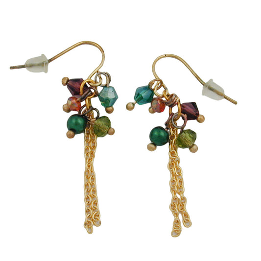 Ear hook earrings 45mm pearls in green and brown chain gold-colored