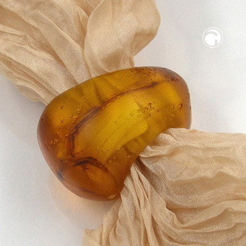 Scarf ring 33x25mm plastic ring bead non-round 17mm hole amber-marbled matt