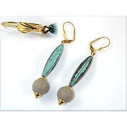 Brisur 66x12mm grooved olive patina green with pearl light brown plastic