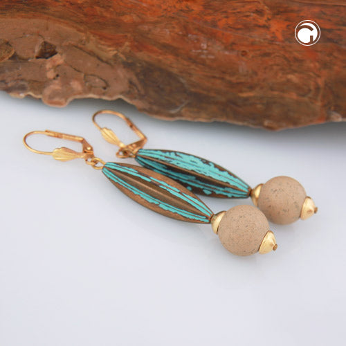 Brisur 66x12mm grooved olive patina green with pearl light brown plastic