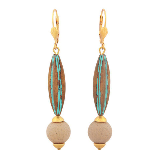 Brisur 66x12mm grooved olive patina green with pearl light brown plastic