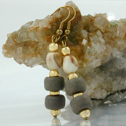 Ear hooks earrings earrings 56x10mm plastic mud beige natural