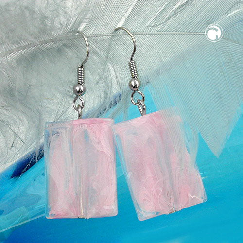 Ear hooks earrings earrings 45x17mm square plastic wavy corrugated pink-marbled
