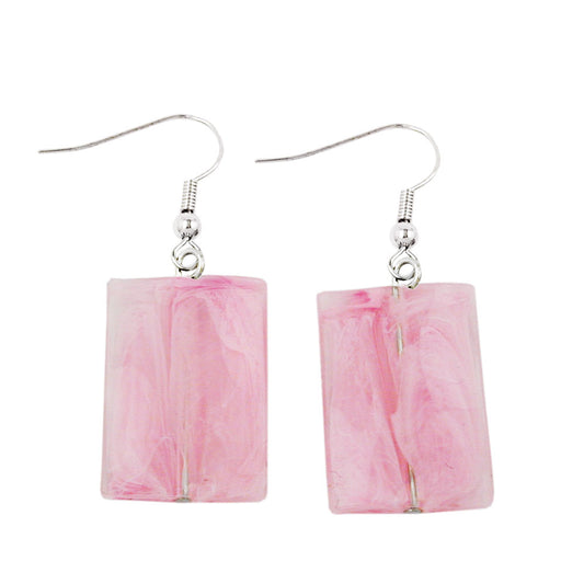 Ear hooks earrings earrings 45x17mm square plastic wavy corrugated pink-marbled