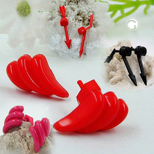 Set of 4 earrings fashion jewelry pink red black made of solid plastic
