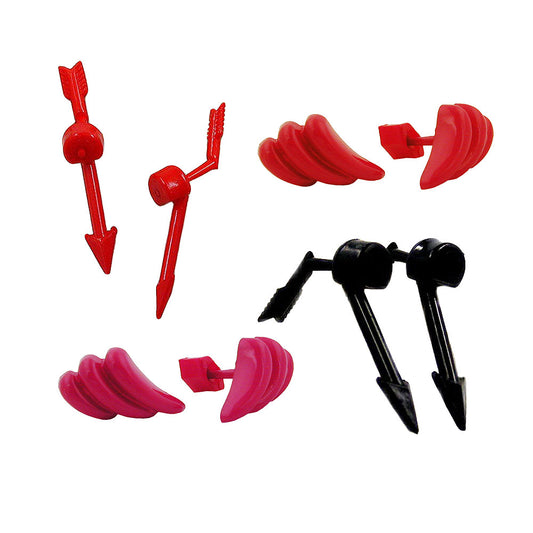 Set of 4 earrings fashion jewelry pink red black made of solid plastic