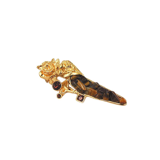 Brooch pin 29x74mm tiger brown gold-colored