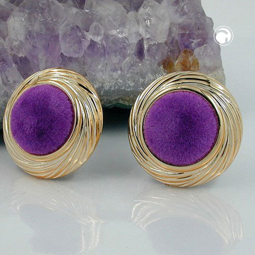 Clip earring 33mm plastic gold-colored velvet purple