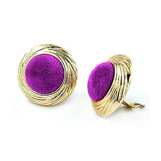 Clip earring 33mm plastic gold-colored velvet purple