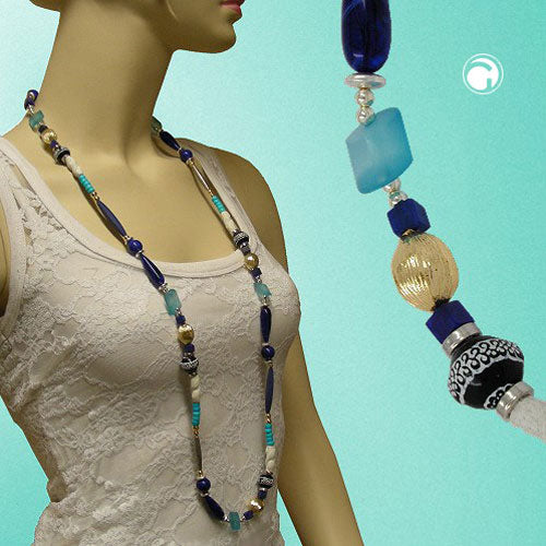 Kette blau-türkis-si-go Kunststoff Sonderlänge 110cm