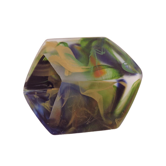 Cloth ring 45x36x18mm hexagon green-blue-olive-marbled matt plastic