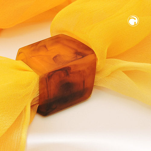 Cloth ring 45x36x18mm hexagon amber matt plastic