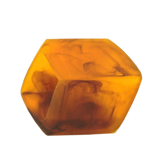 Cloth ring 45x36x18mm hexagon amber matt plastic
