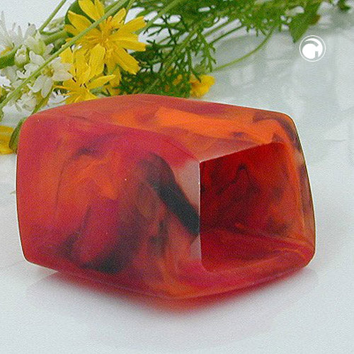 Cloth ring 45x36x18mm hexagon red-marbled glossy plastic