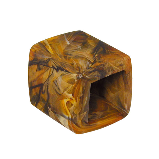 Cloth ring 45x36x18mm hexagon tiger brown marbled matt plastic