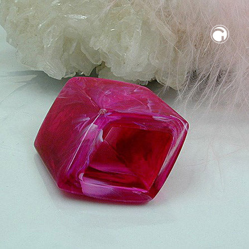 Scarf ring 45x36x18mm hexagon purple-pink-marbled shiny plastic