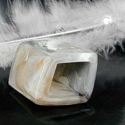 Cloth ring 45x36x18mm hexagon grey-beige marbled glossy plastic