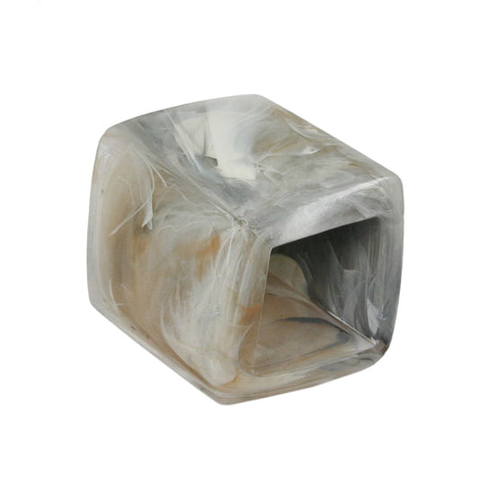 Cloth ring 45x36x18mm hexagon grey-beige marbled glossy plastic