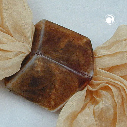 Cloth ring 45x36x18mm hexagon brown-gray speckled shiny plastic