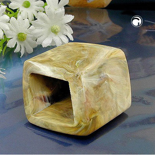 Cloth ring 45x36x18mm hexagon green-white-marbled glossy plastic