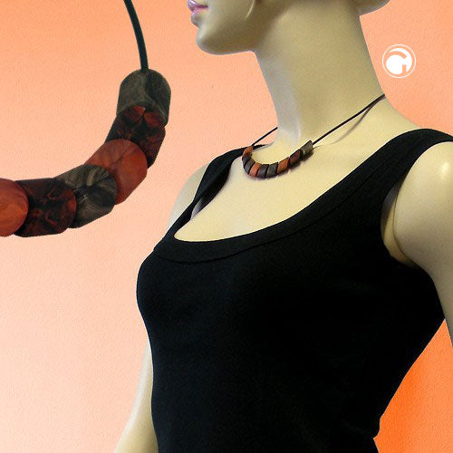 Chain 20x15mm slanted bead plastic brown tones solid rubber black 45cm