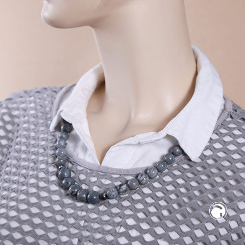 Kette Perlen verlaufend grau-marmoriert glänzend Kunststoff 60cm