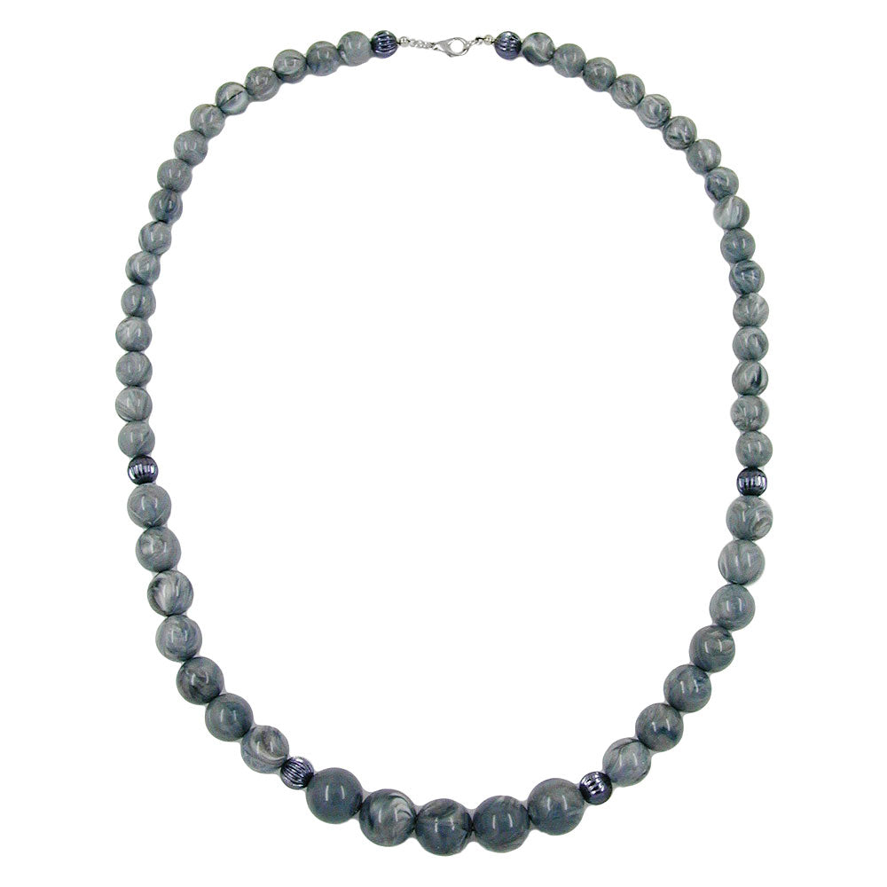 Kette Perlen verlaufend grau-marmoriert glänzend Kunststoff 60cm