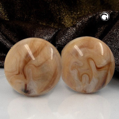 Clip earring 30mm crack natural brown marbled shiny plastic button
