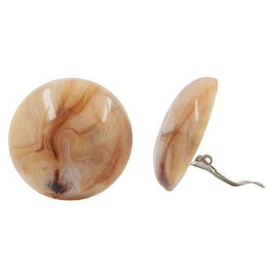 Clip earring 30mm crack natural brown marbled shiny plastic button