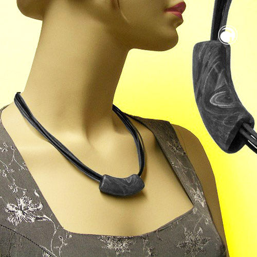 Chain 54x19mm pendant tube flat bent gray-black-marbled matt plastic 45cm