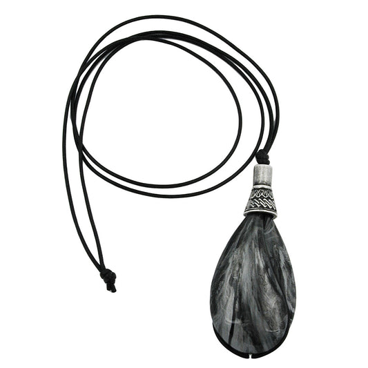 Kette 85x36mm Tropfen schwarz-silbergrau-marmoriert 100cm