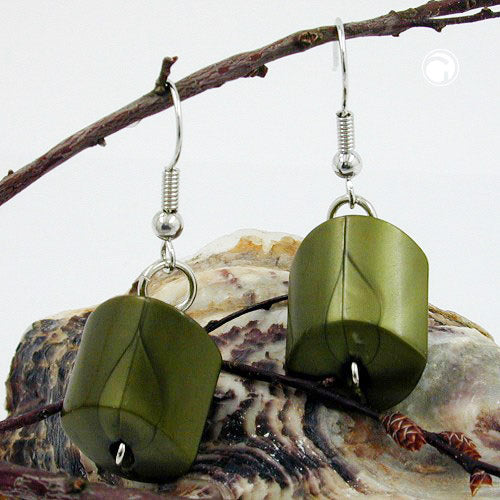 Ear hook earrings earrings 37x15mm slanted plastic green-silky-shiny