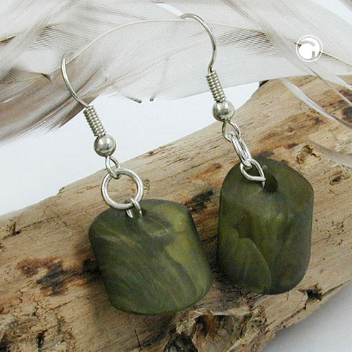 Ear hook earrings earrings 37x15mm slanted plastic olive-marbled-matt