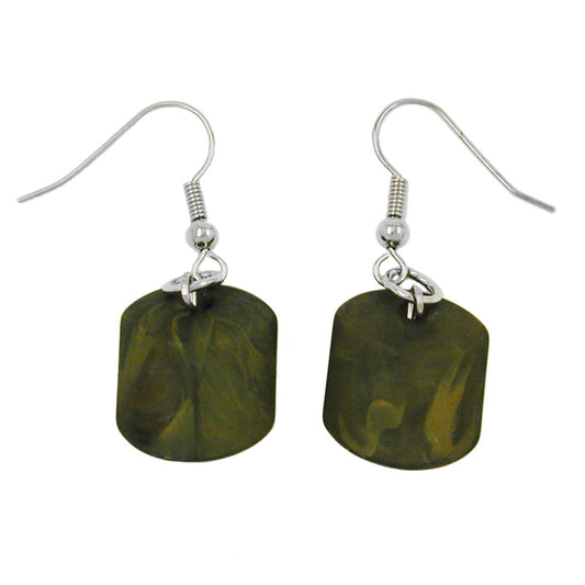 Ear hook earrings earrings 37x15mm slanted plastic olive-marbled-matt