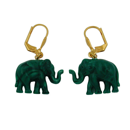 Ear leverback earrings 37x23mm gold-colored elephant mini green-marbled plastic