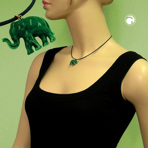 Chain 23x17x9mm elephant mini plastic green-marbled shiny cord green 40cm