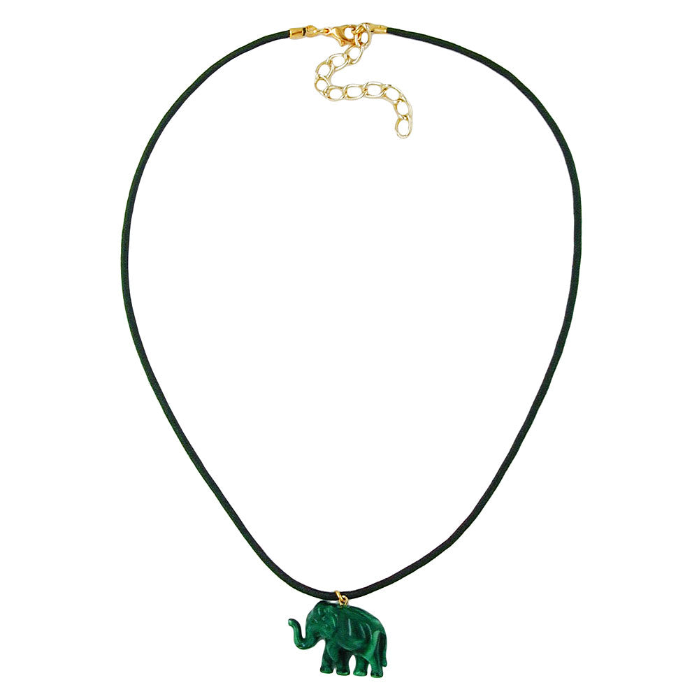 Chain 23x17x9mm elephant mini plastic green-marbled shiny cord green 40cm