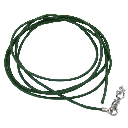 Cotton cord 1mm fir green with silver-colored clasp 1m