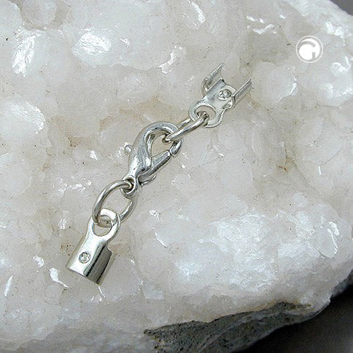 Clasp set for leather strap 10mm carabiner white bronze with 2 end pieces silver-colored