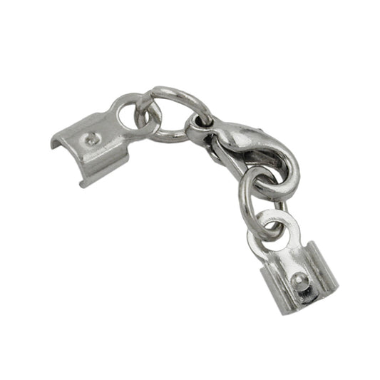 Clasp set for leather strap 10mm carabiner white bronze with 2 end pieces silver-colored