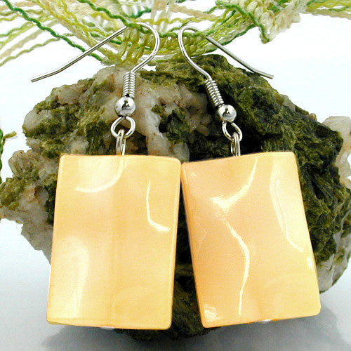 Earring hooks earrings 45x17mm square plastic wavy yellow silky-gloss